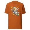Astronaut cat t-shirt featuring a cute orange tabby in a spacesuit floating in space