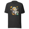 Astronaut cat t-shirt featuring a cute orange tabby in a spacesuit floating in space