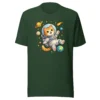 Astronaut cat t-shirt featuring a cute orange tabby in a spacesuit floating in space