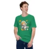 Astronaut cat t-shirt featuring a cute orange tabby in a spacesuit floating in space