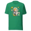 Astronaut cat t-shirt featuring a cute orange tabby in a spacesuit floating in space