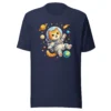 Astronaut cat t-shirt featuring a cute orange tabby in a spacesuit floating in space
