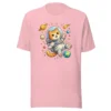 Astronaut cat t-shirt featuring a cute orange tabby in a spacesuit floating in space