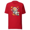 Astronaut cat t-shirt featuring a cute orange tabby in a spacesuit floating in space