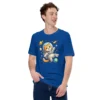 Astronaut cat t-shirt featuring a cute orange tabby in a spacesuit floating in space