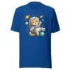 Astronaut cat t-shirt featuring a cute orange tabby in a spacesuit floating in space