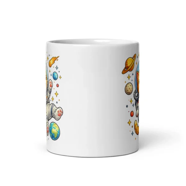 Astronaut Cat White Glossy Mug | Cute Space Cat Coffee Mug for Cat Lovers