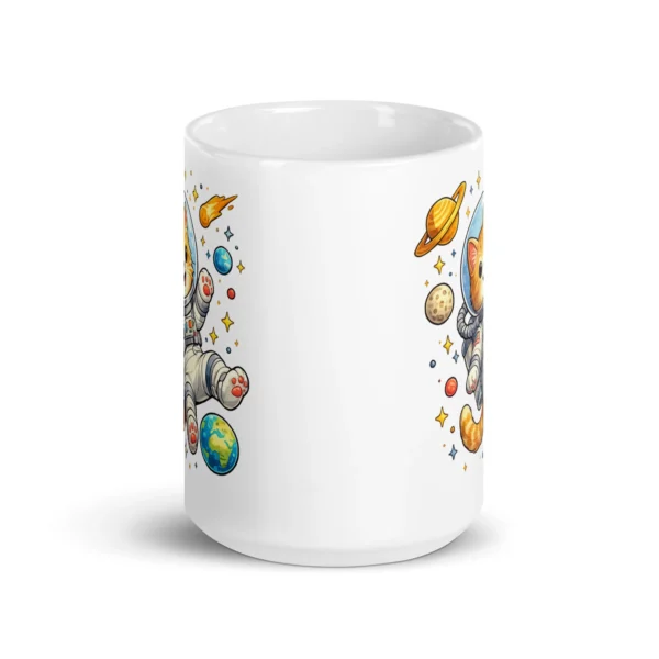 Astronaut Cat White Glossy Mug | Cute Space Cat Coffee Mug for Cat Lovers