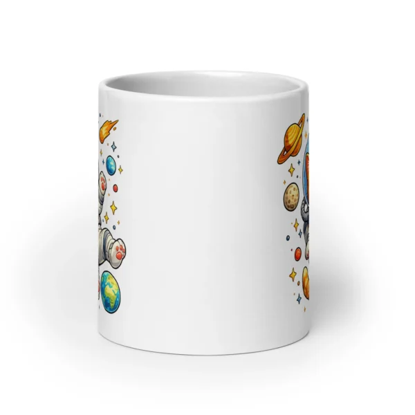Astronaut Cat White Glossy Mug | Cute Space Cat Coffee Mug for Cat Lovers