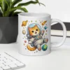 Astronaut Cat White Glossy Mug | Cute Space Cat Coffee Mug for Cat Lovers