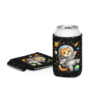 Astronaut Cat Can Cooler – Cute Space Cat Drink Koozie for Cat Lovers