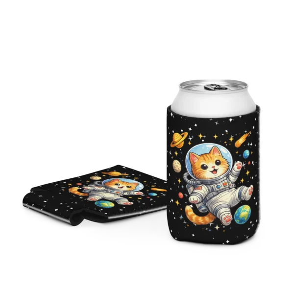 Astronaut Cat Can Cooler – Cute Space Cat Drink Koozie for Cat Lovers