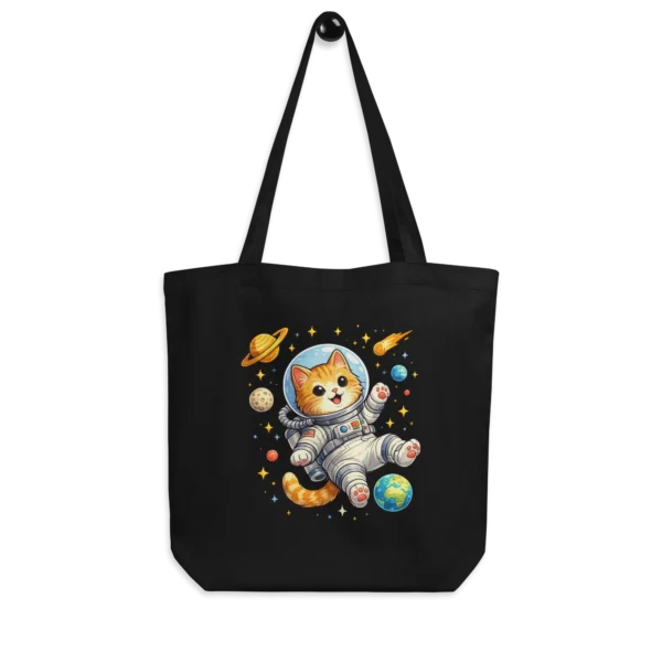 Astronaut Cat Organic Cotton Tote Bag – Cute Space Cat Bag for Cat Lovers