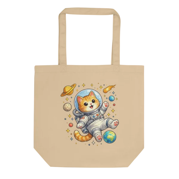 Astronaut Cat Organic Cotton Tote Bag – Cute Space Cat Bag for Cat Lovers