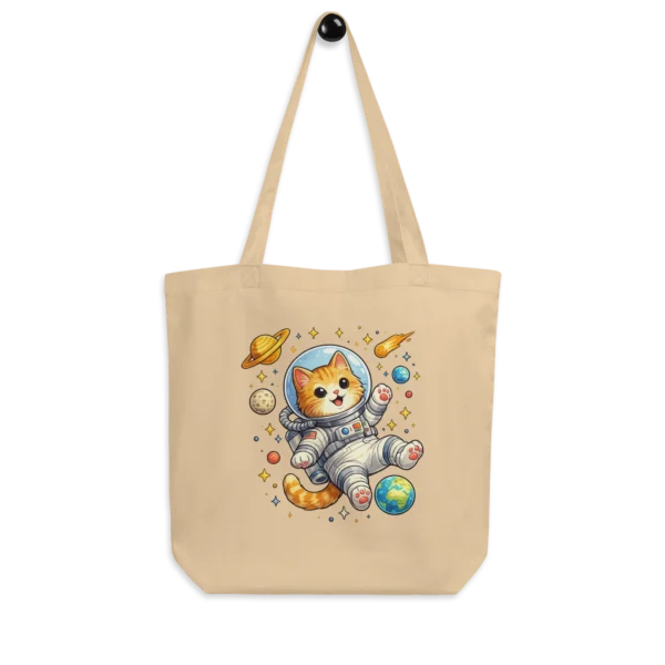 Astronaut Cat Organic Cotton Tote Bag – Cute Space Cat Bag for Cat Lovers