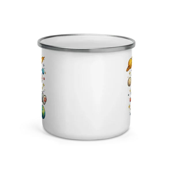 Astronaut Cat Enamel Mug – Cute Space Cat Camping Mug for Cat Lovers