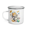 Astronaut Cat Enamel Mug – Cute Space Cat Camping Mug for Cat Lovers