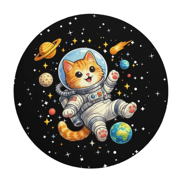 Astronaut Cat Round Mouse Pad – Cute Space Cat Desk Accessory for Cat Lovers