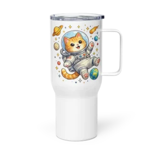 Astronaut Cat Travel Mug – Cute Space Cat Tumbler with Handle for Cat Lovers