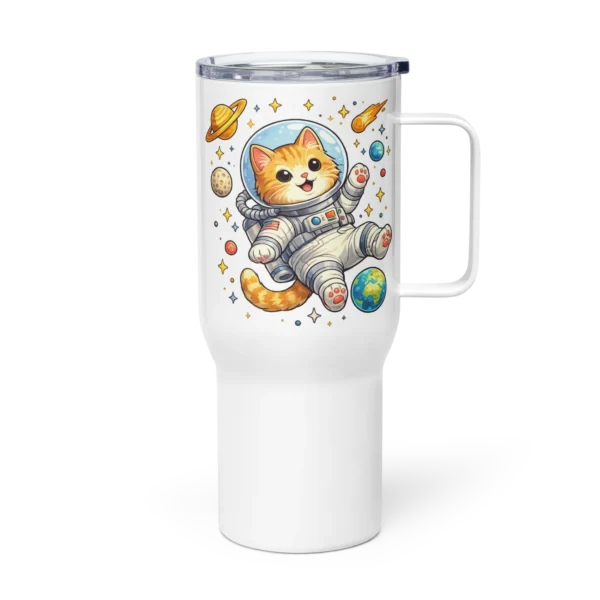 Astronaut Cat Travel Mug – Cute Space Cat Tumbler with Handle for Cat Lovers