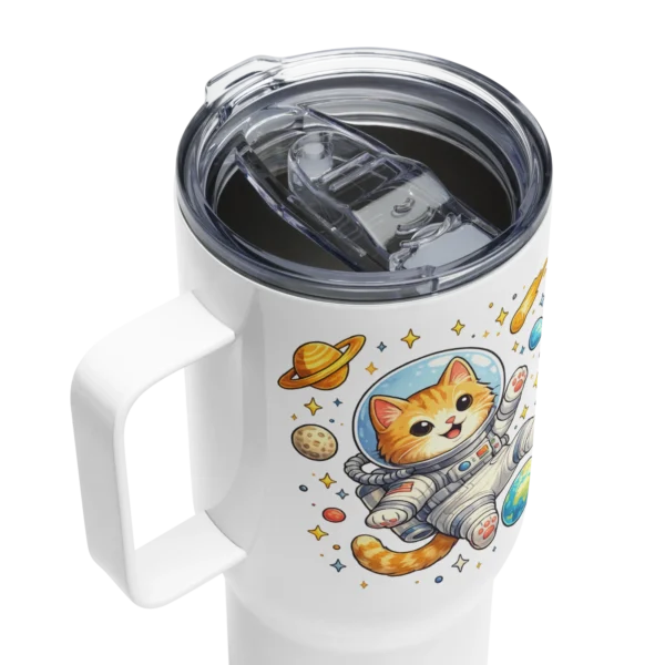 Astronaut Cat Travel Mug – Cute Space Cat Tumbler with Handle for Cat Lovers