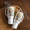 Astronaut Cat Travel Mug – Cute Space Cat Tumbler with Handle for Cat Lovers