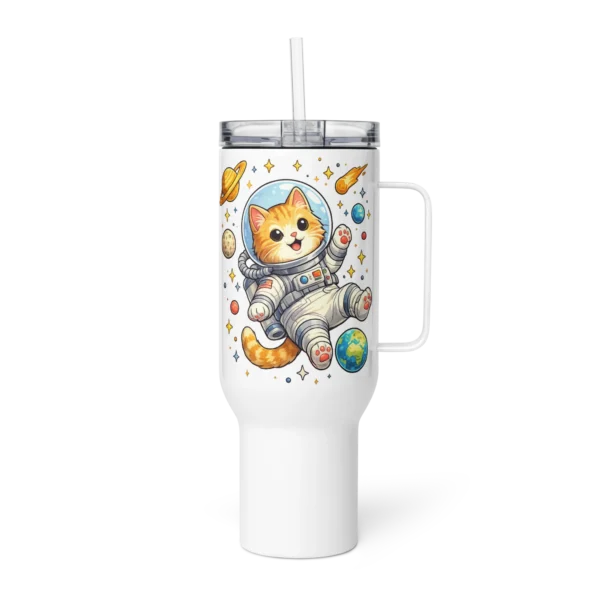 Astronaut Cat Travel Mug – Cute Space Cat Tumbler with Handle for Cat Lovers