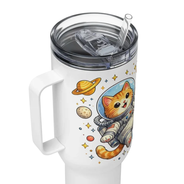 Astronaut Cat Travel Mug – Cute Space Cat Tumbler with Handle for Cat Lovers