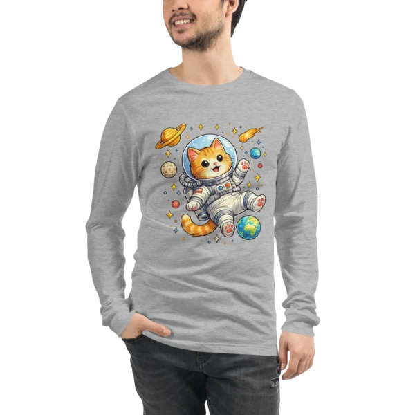 Astronaut Cat Long Sleeve T-Shirt – Cute Space Cat Tee for Cat Lovers