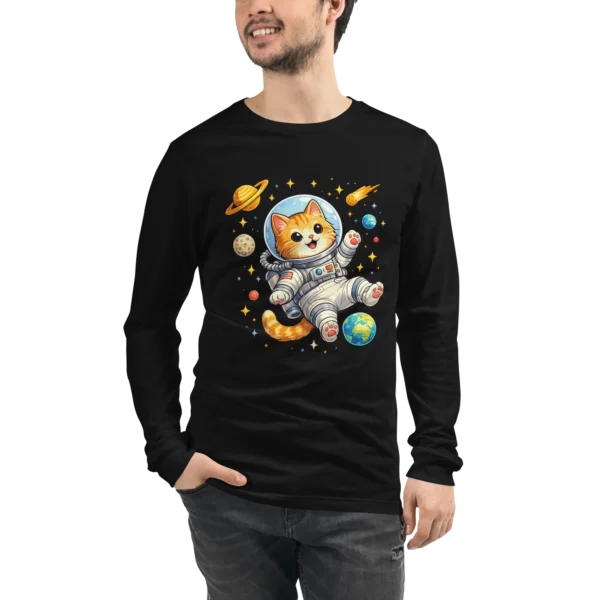 Astronaut Cat Long Sleeve T-Shirt – Cute Space Cat Tee for Cat Lovers