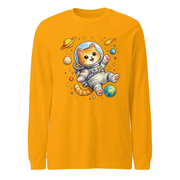 Astronaut Cat Long Sleeve T-Shirt – Cute Space Cat Tee for Cat Lovers
