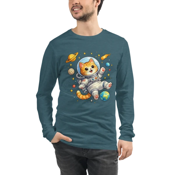 Astronaut Cat Long Sleeve T-Shirt – Cute Space Cat Tee for Cat Lovers