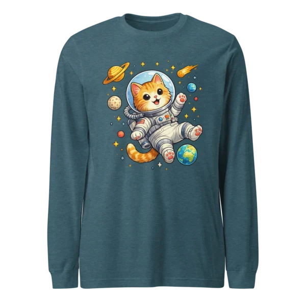 Astronaut Cat Long Sleeve T-Shirt – Cute Space Cat Tee for Cat Lovers