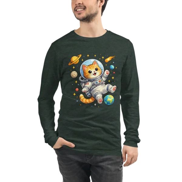 Astronaut Cat Long Sleeve T-Shirt – Cute Space Cat Tee for Cat Lovers