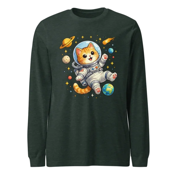 Astronaut Cat Long Sleeve T-Shirt – Cute Space Cat Tee for Cat Lovers
