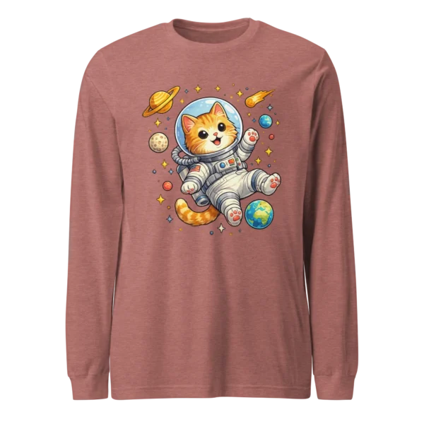 Astronaut Cat Long Sleeve T-Shirt – Cute Space Cat Tee for Cat Lovers