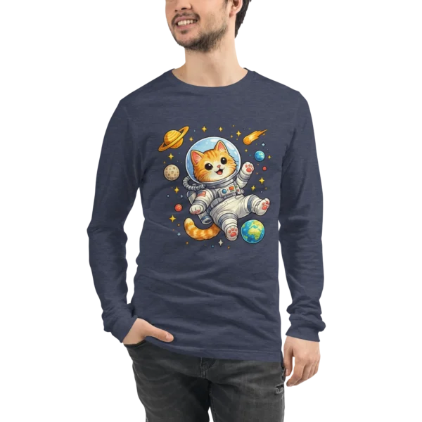 Astronaut Cat Long Sleeve T-Shirt – Cute Space Cat Tee for Cat Lovers