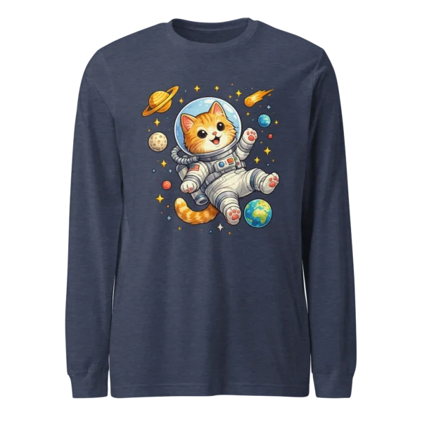 Astronaut Cat Long Sleeve T-Shirt – Cute Space Cat Tee for Cat Lovers