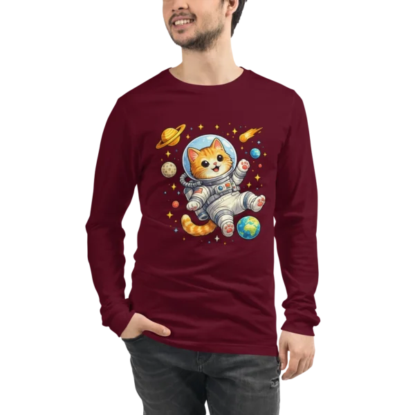 Astronaut Cat Long Sleeve T-Shirt – Cute Space Cat Tee for Cat Lovers