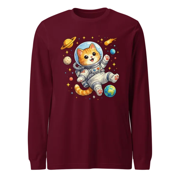 Astronaut Cat Long Sleeve T-Shirt – Cute Space Cat Tee for Cat Lovers