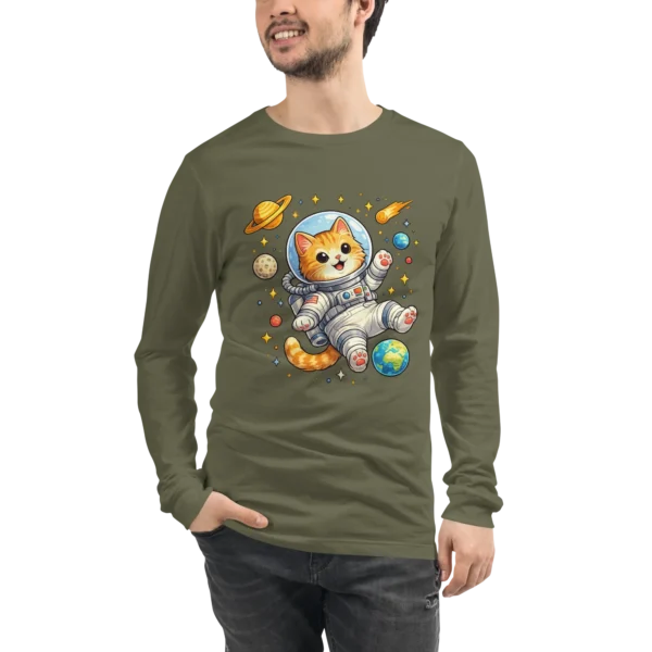 Astronaut Cat Long Sleeve T-Shirt – Cute Space Cat Tee for Cat Lovers