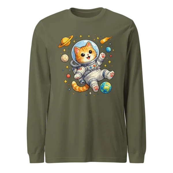 Astronaut Cat Long Sleeve T-Shirt – Cute Space Cat Tee for Cat Lovers