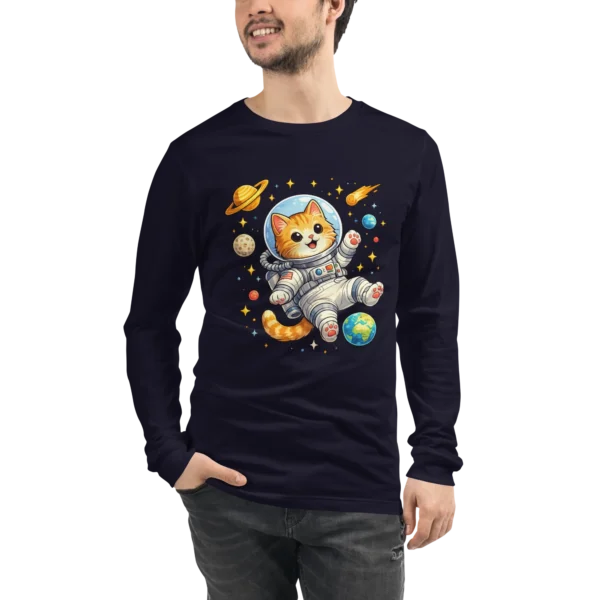 Astronaut Cat Long Sleeve T-Shirt – Cute Space Cat Tee for Cat Lovers