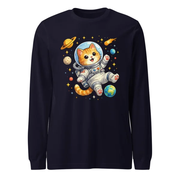Astronaut Cat Long Sleeve T-Shirt – Cute Space Cat Tee for Cat Lovers