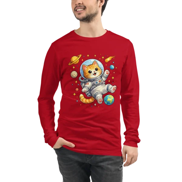 Astronaut Cat Long Sleeve T-Shirt – Cute Space Cat Tee for Cat Lovers