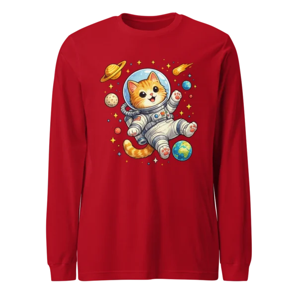 Astronaut Cat Long Sleeve T-Shirt – Cute Space Cat Tee for Cat Lovers