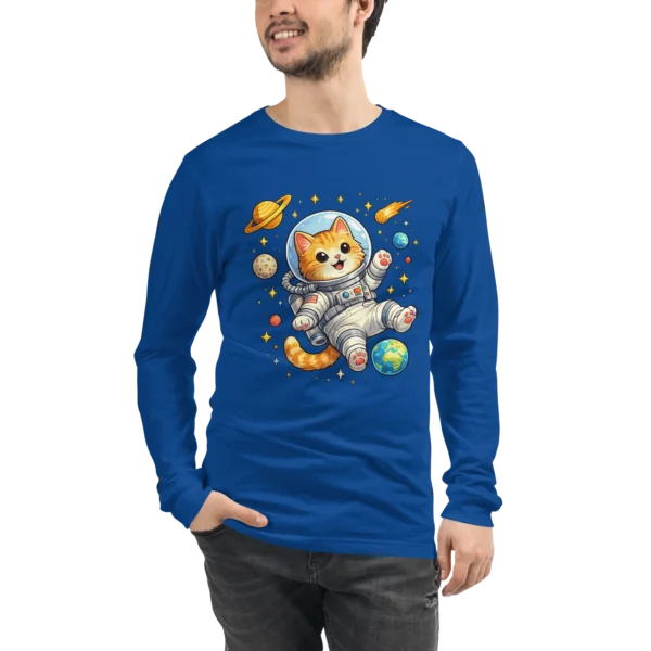 Astronaut Cat Long Sleeve T-Shirt – Cute Space Cat Tee for Cat Lovers