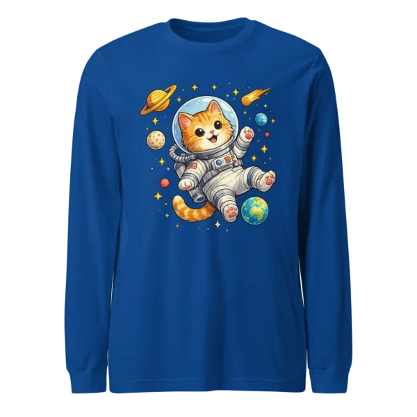 Astronaut Cat Long Sleeve T-Shirt – Cute Space Cat Tee for Cat Lovers