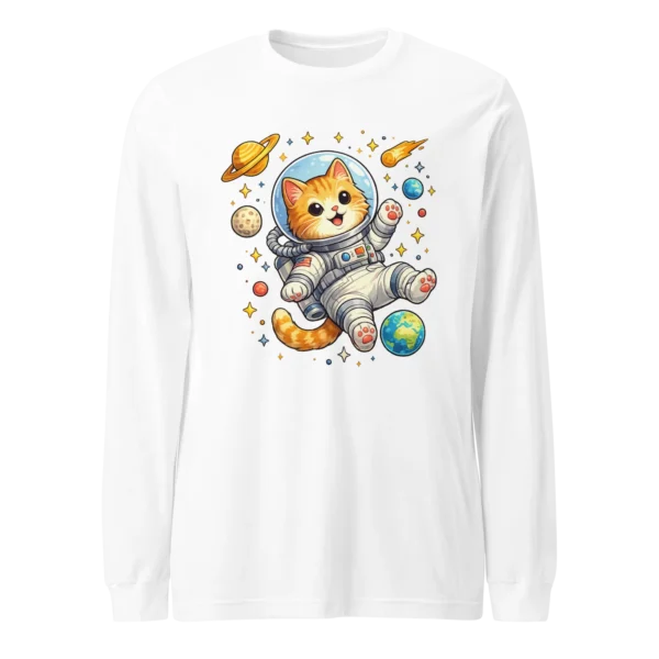Astronaut Cat Long Sleeve T-Shirt – Cute Space Cat Tee for Cat Lovers
