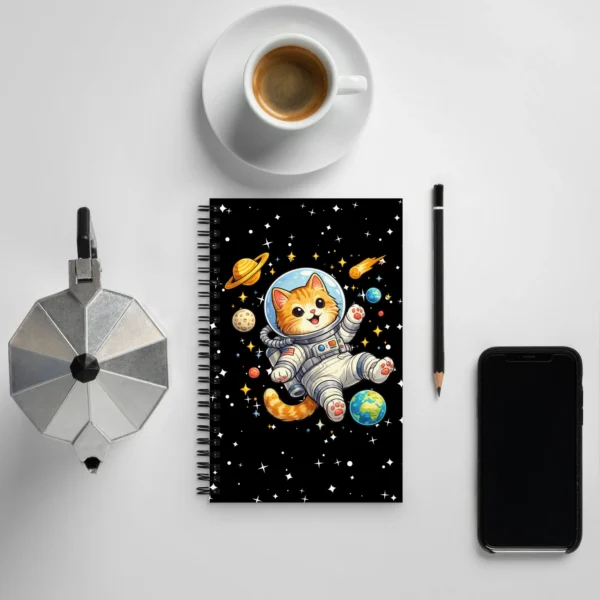 Astronaut Cat Spiral Notebook – Cute Space Cat Dotted Journal for Cat Lovers